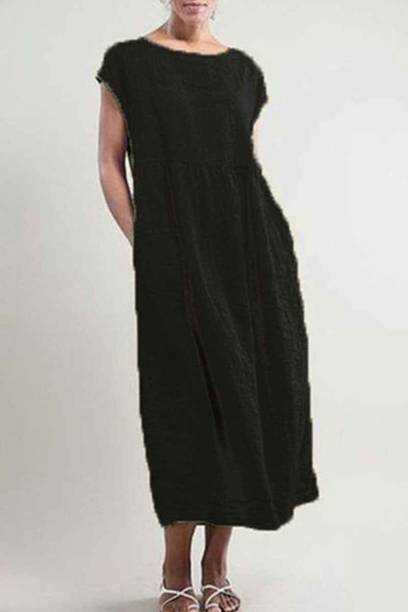 Women's Maxi Dress - Loose Fit - Short Cap Sleeve - Lightweight & Breathable