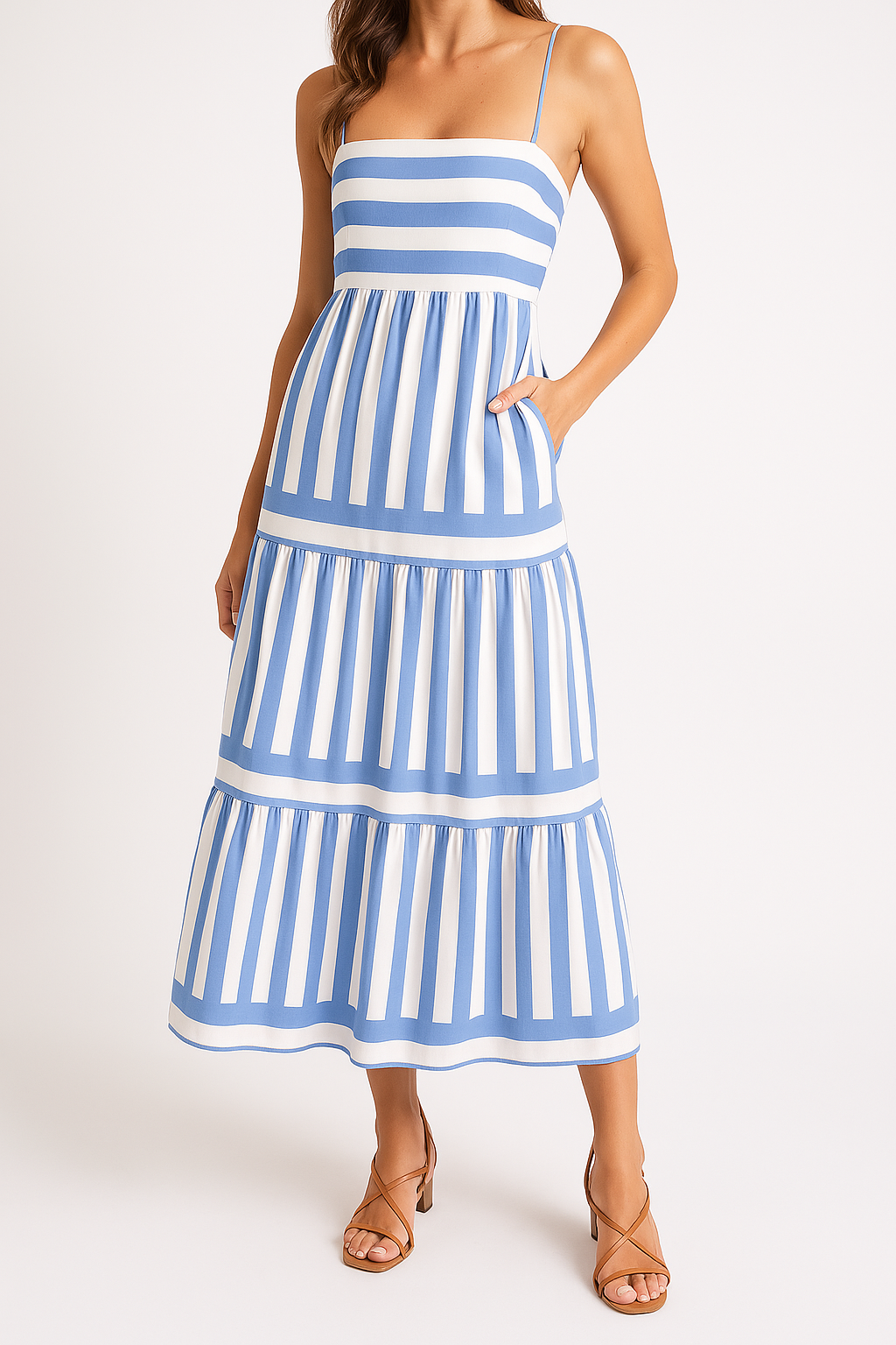 Women’s Sundress – Lightweight Cotton – A-Line Fit – Tiered Striped Maxi Dress