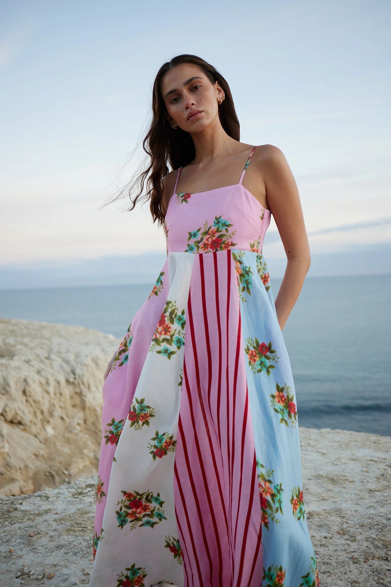 Women’s Maxi Dress – Lightweight Cotton – Flowy Fit – Spaghetti Straps – Artistic Print