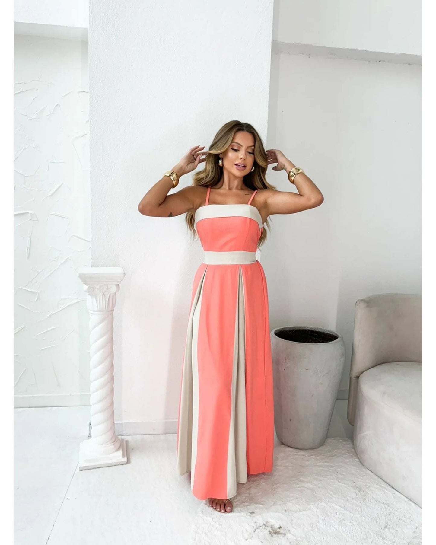 Women’s Maxi Dress – Satin Feel – Strappy – High Waist – Elegant Formal Fit