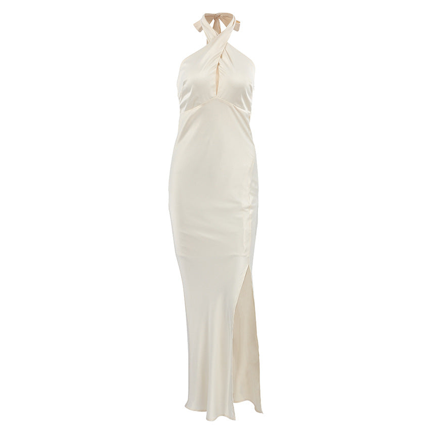 Women’s Evening Gown – Satin Slim Fit – Mermaid Silhouette – Halter Neck Keyhole