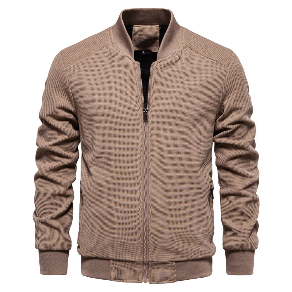 Men’s Bomber Jacket – Slim Fit – Textured Knit – Zipper Closure – Ribbed Trim