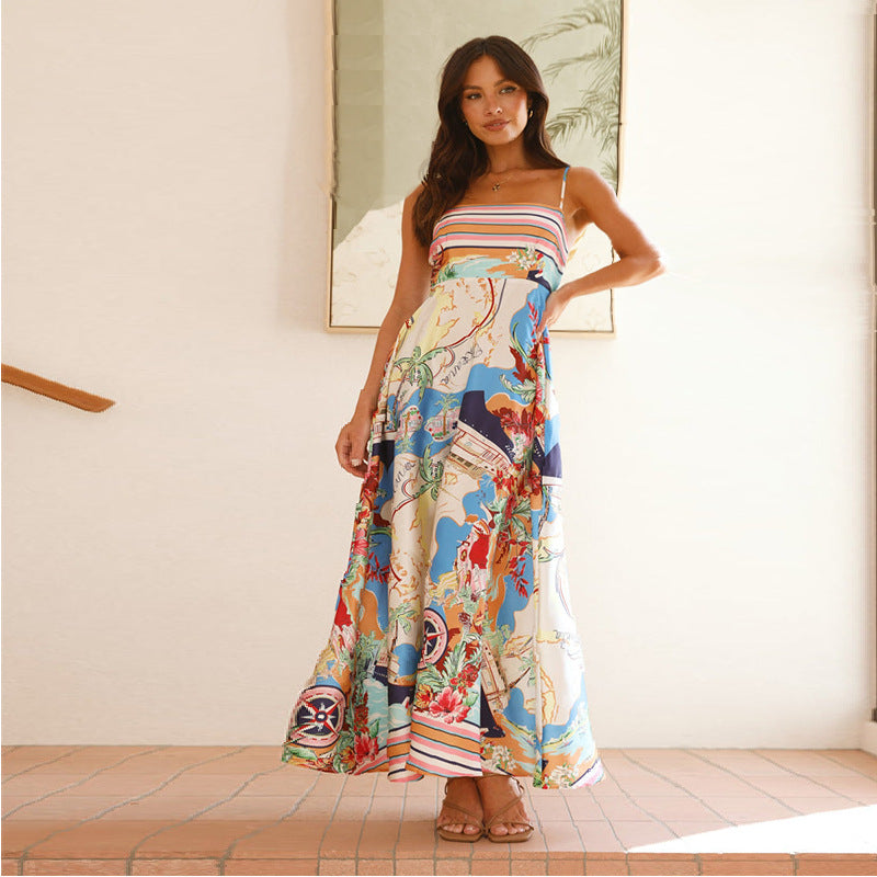 Women’s Maxi Dress – Lightweight Cotton – Spaghetti Strap – A-Line Fit – Printed