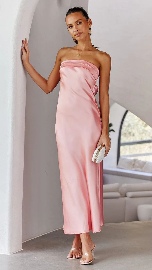 Women’s Maxi Dress – Strapless Satin – Slim Fit – Formal Evening Wear