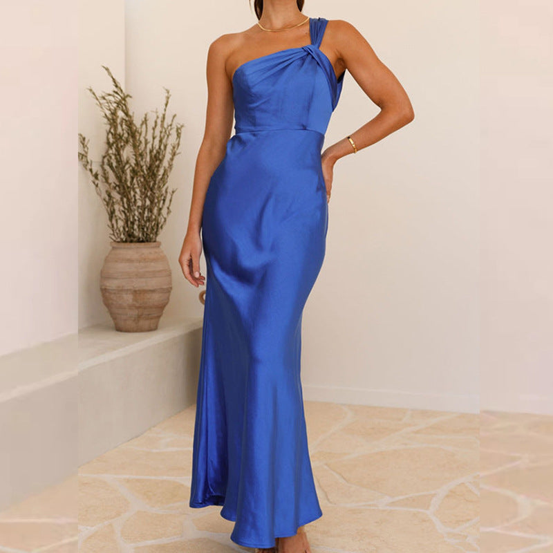 Women’s Evening Gown – Satin One-Shoulder – Slim Fit – Floor-Length Formal Dress
