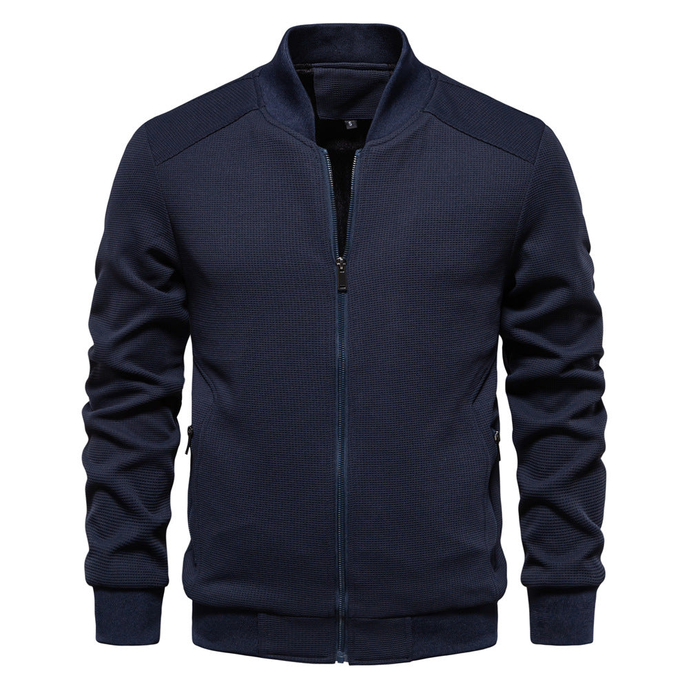 Men’s Bomber Jacket – Slim Fit – Textured Knit – Zipper Closure – Ribbed Trim