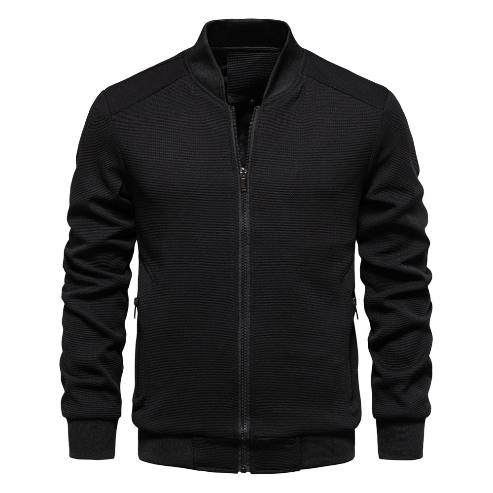 Men’s Bomber Jacket – Slim Fit – Textured Knit – Zipper Closure – Ribbed Trim