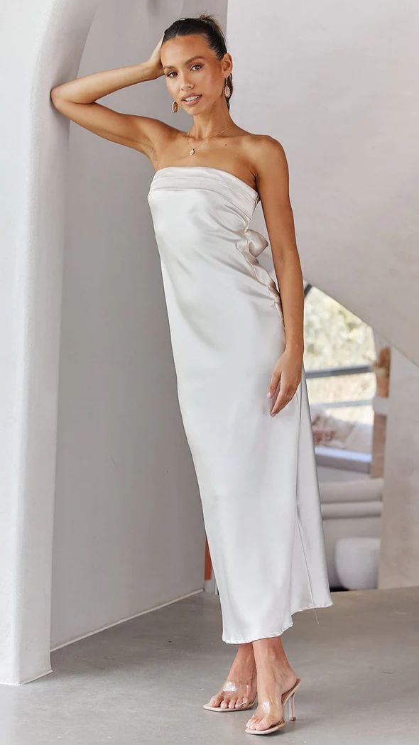 Women’s Maxi Dress – Strapless Satin – Slim Fit – Formal Evening Wear