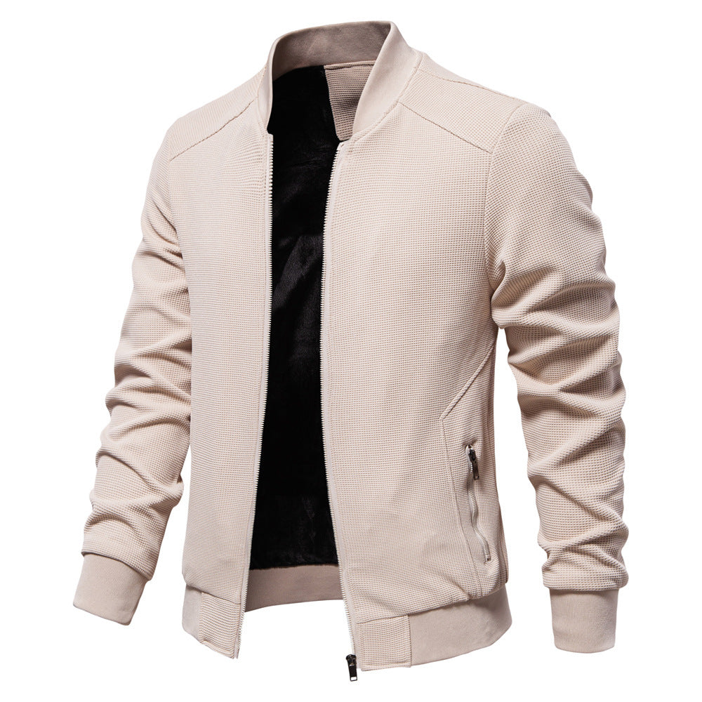 Men’s Bomber Jacket – Slim Fit – Textured Knit – Zipper Closure – Ribbed Trim