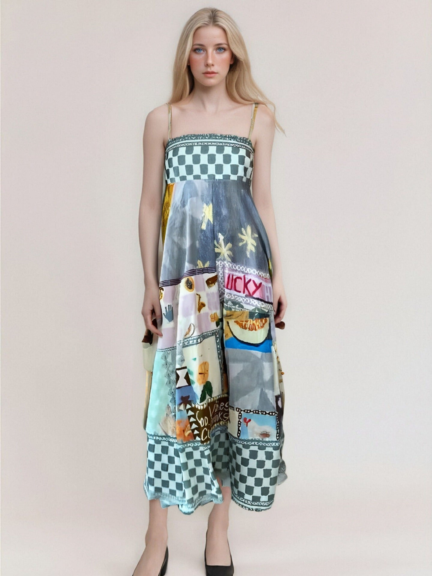 Women’s Maxi Dress – Strapless – Abstract Print – High Waist – Flowy Fit – Cotton Blend
