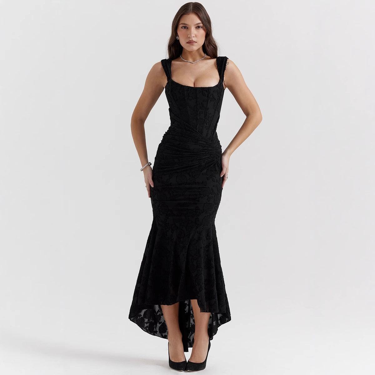 Women’s Evening Dress – One-Shoulder – Mermaid Fit – Satin Feel – Ruched Waist