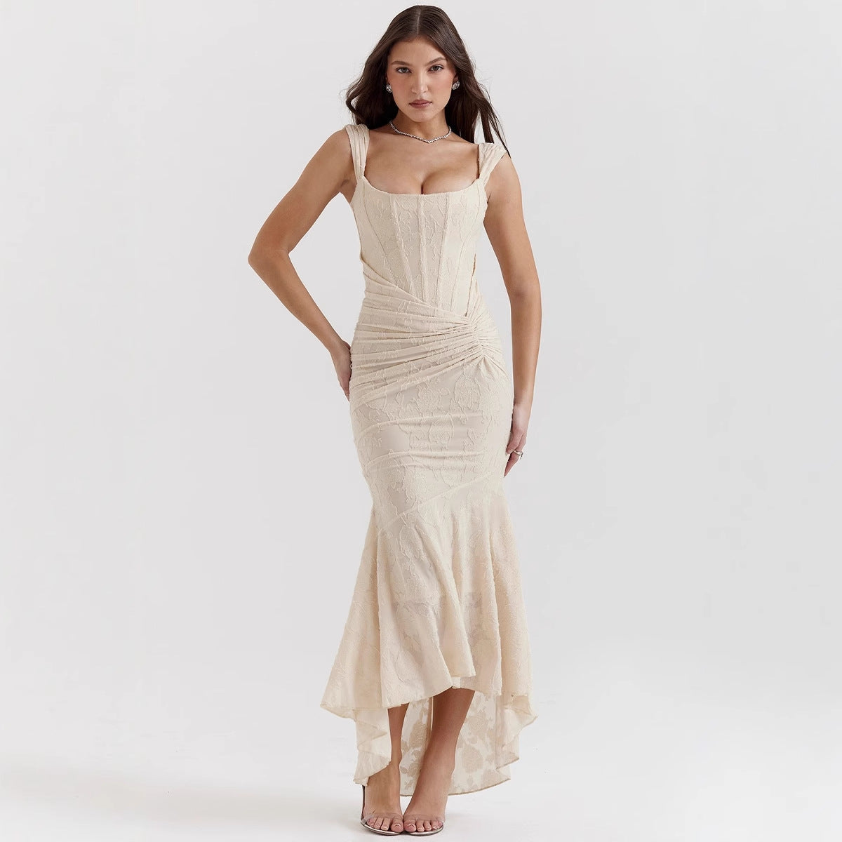 Women’s Evening Dress – One-Shoulder – Mermaid Fit – Satin Feel – Ruched Waist