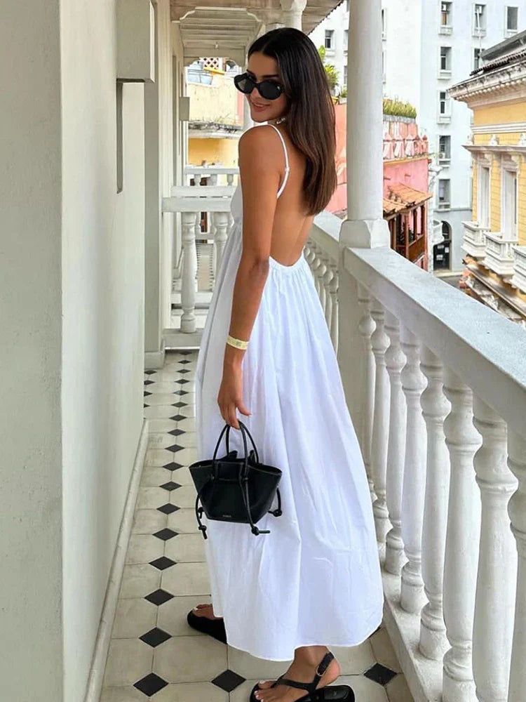 Women's Maxi Dress - Backless Spaghetti Strap - Flowy Relaxed Fit - Elegant Casual Wear