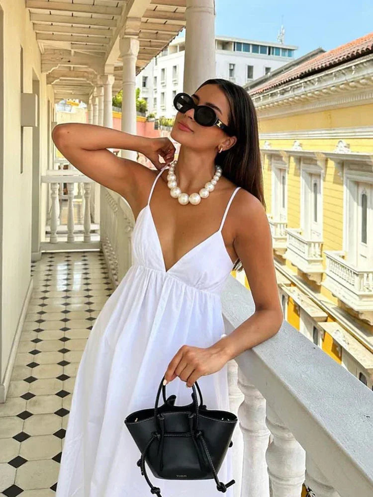 Women's Maxi Dress - Backless Spaghetti Strap - Flowy Relaxed Fit - Elegant Casual Wear