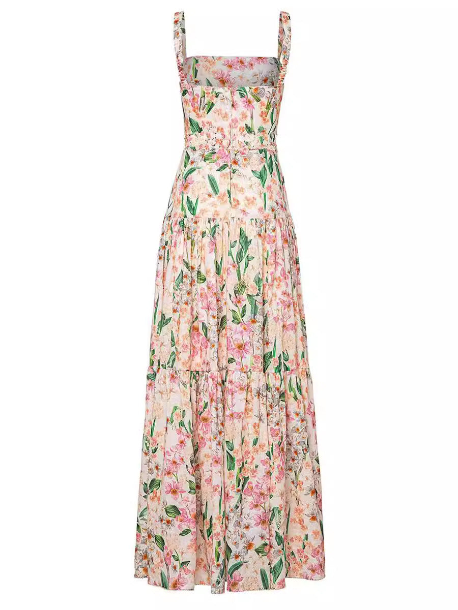Women’s Floral Tiered Maxi Dress With Smocked Waist – Romantic Summer Style