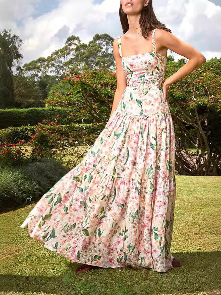 Women’s Floral Tiered Maxi Dress With Smocked Waist – Romantic Summer Style