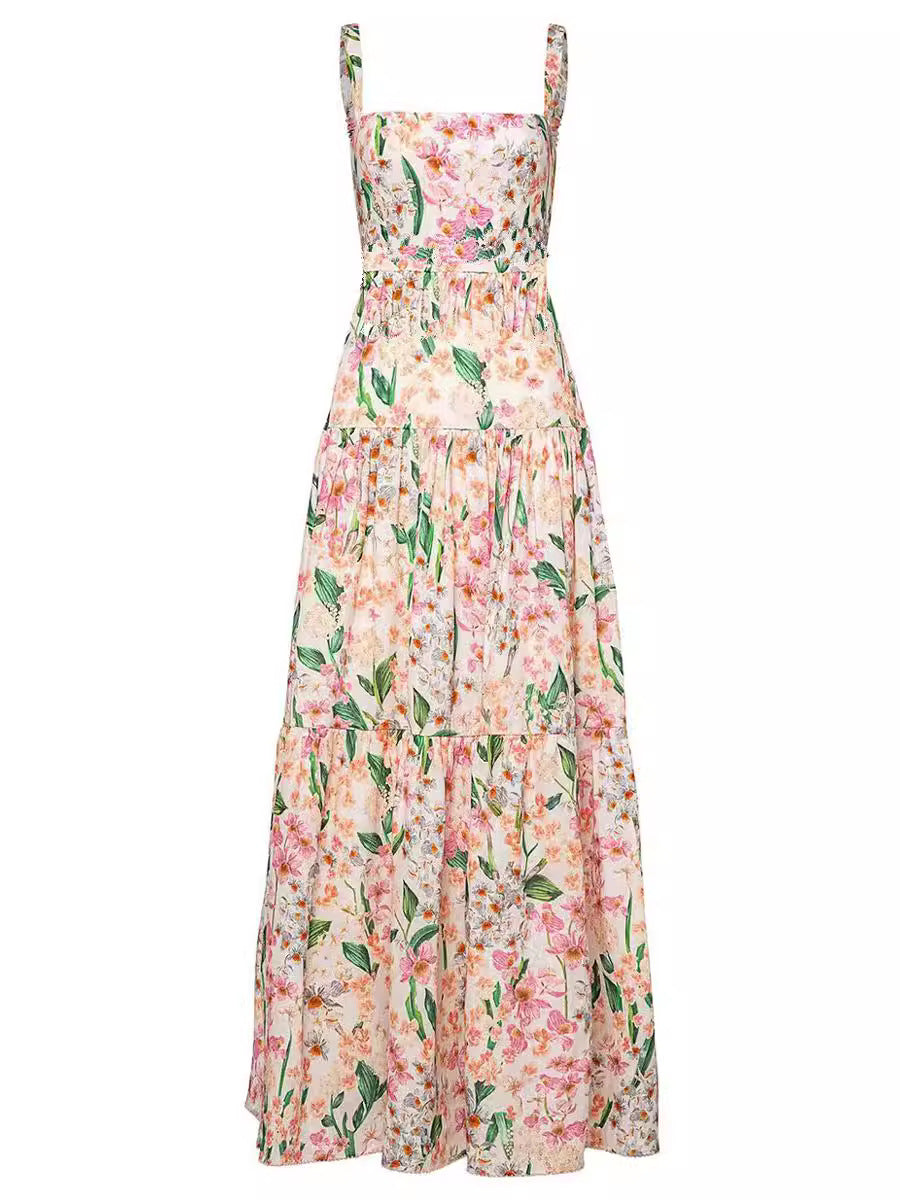 Women’s Floral Tiered Maxi Dress With Smocked Waist – Romantic Summer Style