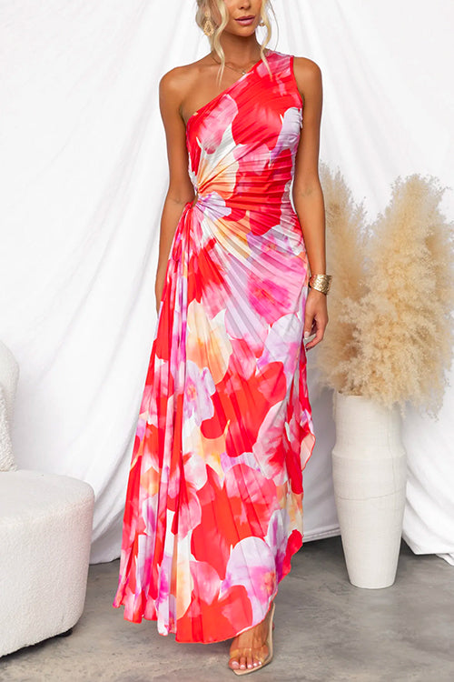 Chic One Shoulder Sleeveless Pleated Maxi Dress for Women