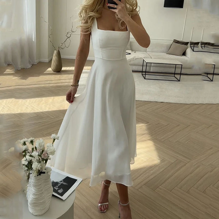 Women’s Dress - Sleeveless Spaghetti Straps - Fitted Bodice - Asymmetrical A-Line Silhouette