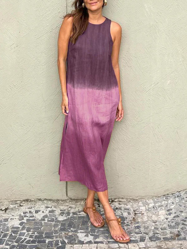 Women's Maxi Dress - Sleeveless Loose Fit - Ombre Design - Lightweight Casual Wear