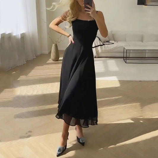Women’s Dress - Sleeveless Spaghetti Straps - Fitted Bodice - Asymmetrical A-Line Silhouette