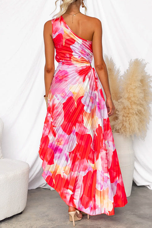 Chic One Shoulder Sleeveless Pleated Maxi Dress for Women