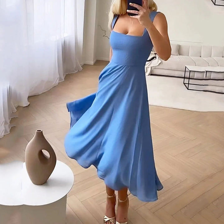 Women’s Dress - Sleeveless Spaghetti Straps - Fitted Bodice - Asymmetrical A-Line Silhouette