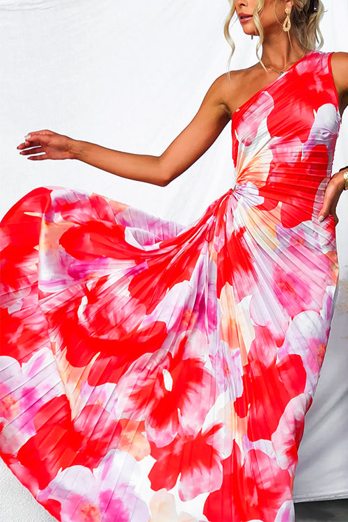 Chic One Shoulder Sleeveless Pleated Maxi Dress for Women