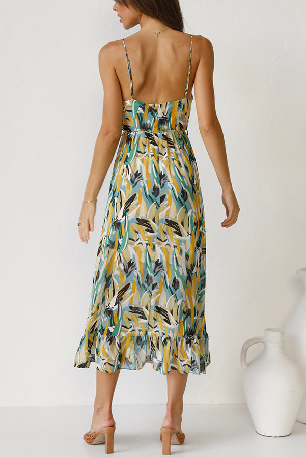 Women's Maxi Dress - Flowing Fit - Spaghetti Straps - Empire Waist - V-Neck Elegant Style