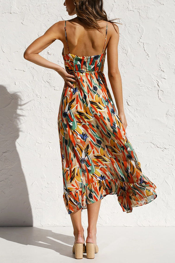 Women's Maxi Dress - Flowing Fit - Spaghetti Straps - Empire Waist - V-Neck Elegant Style