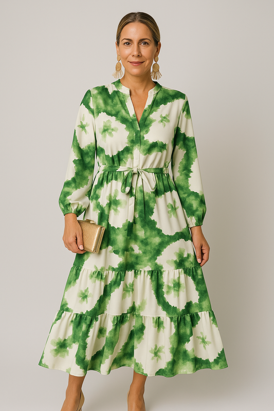 Women's Maxi Gown - Long-Sleeved - V-Neckline - Graceful Draped Style