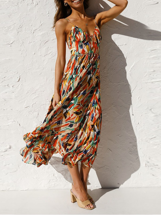 Women's Maxi Dress - Sleeveless V-Neck - Spaghetti Straps - Flowy Lightweight Fit