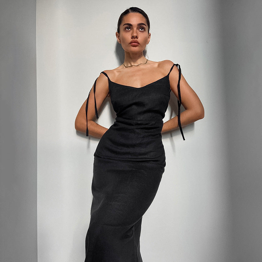 Women’s Sundress – Cotton Linen Blend – A-Line Flowy Fit – Adjustable Straps – Full Length