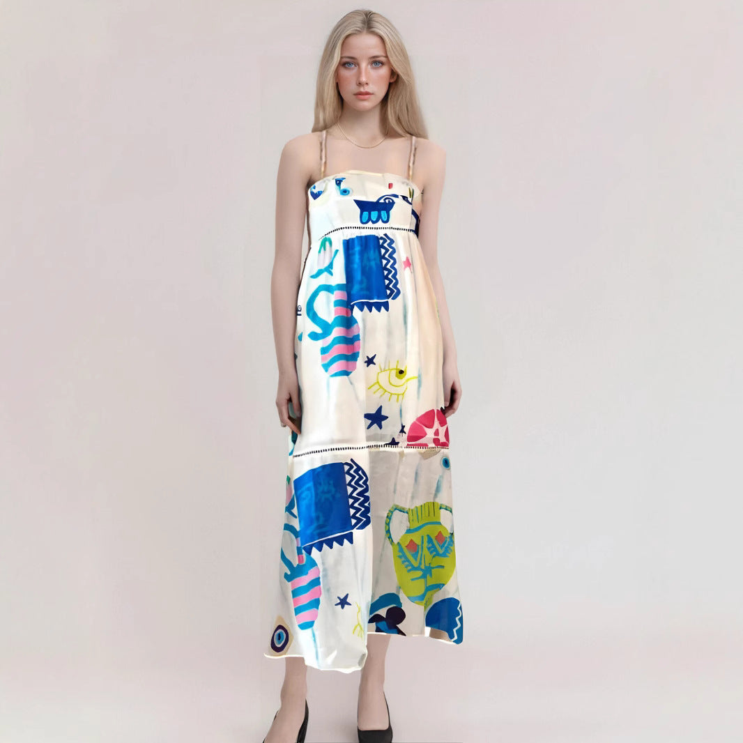 Women’s Maxi Dress – Strapless – Abstract Print – High Waist – Flowy Fit – Cotton Blend