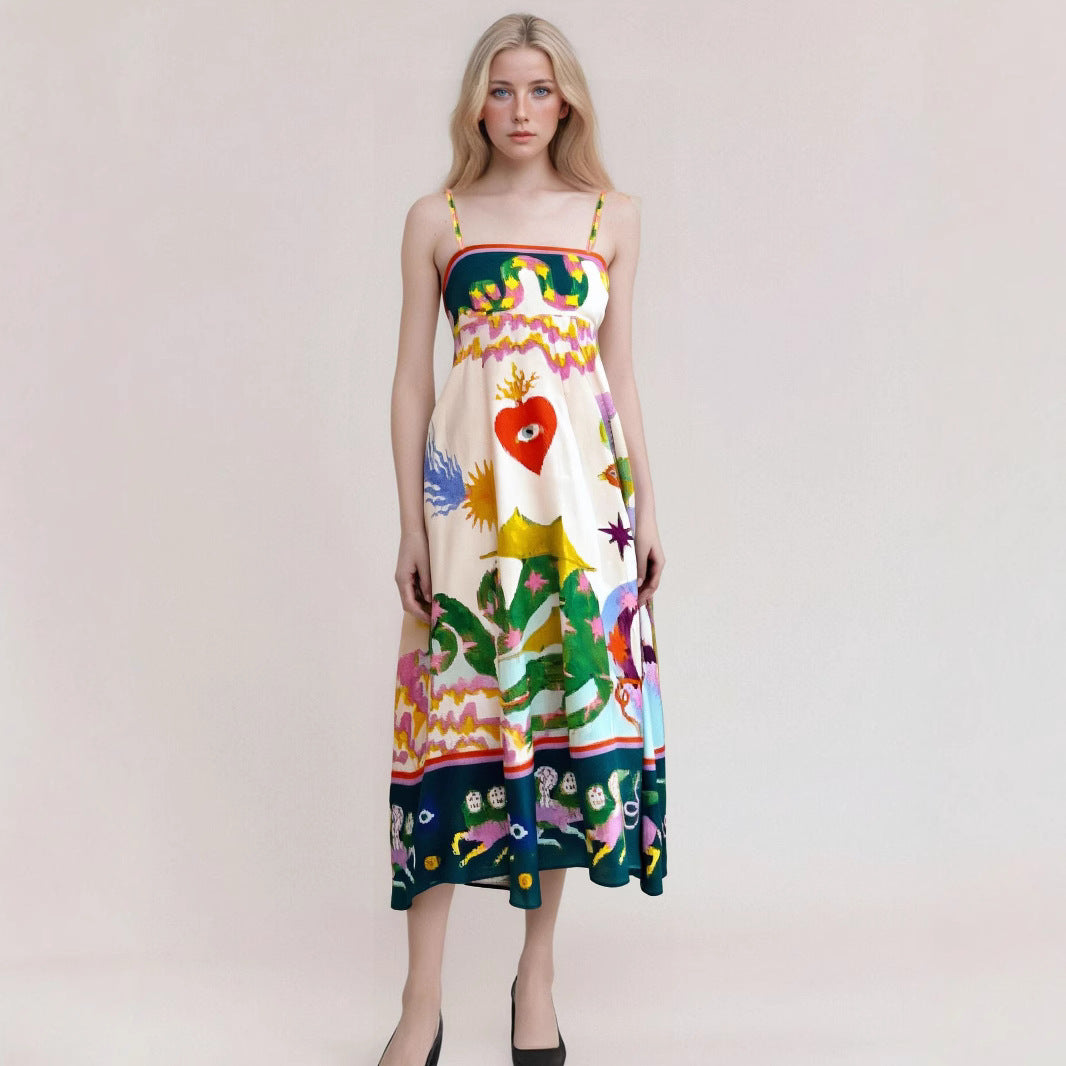 Women’s Maxi Dress – Strapless – Abstract Print – High Waist – Flowy Fit – Cotton Blend
