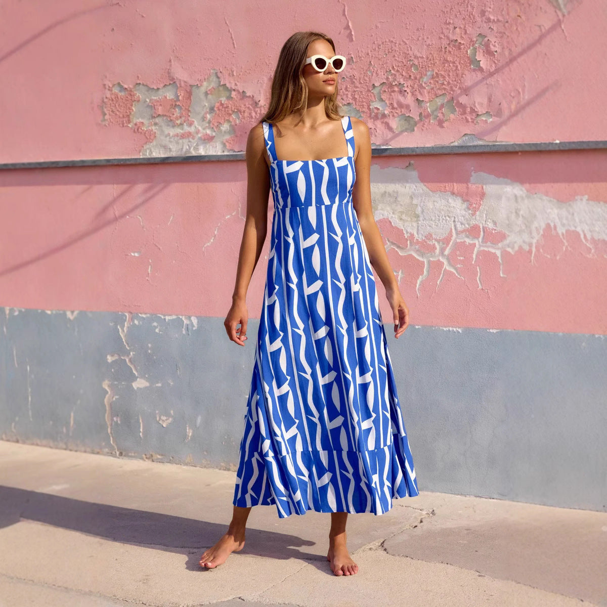 Women’s Midi Dress – A-Line Fit – Abstract Print – Lightweight Breathable Fabric