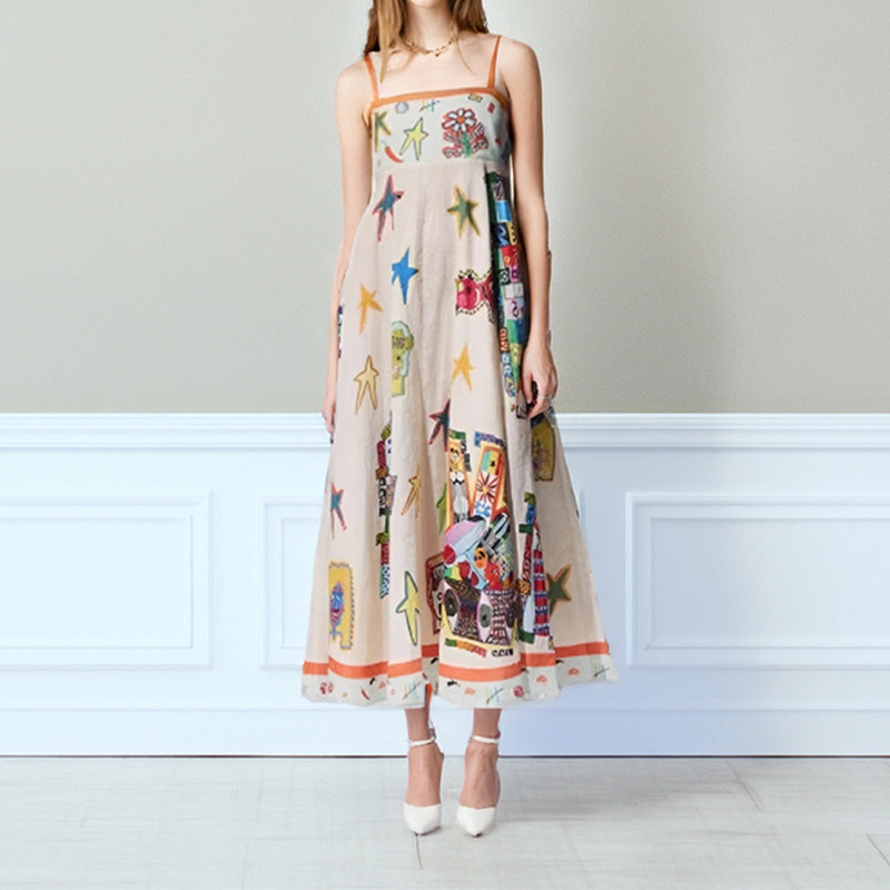 Women’s Maxi Dress – A-Line Fit – Spaghetti Straps – Lightweight Cotton – Printed Design
