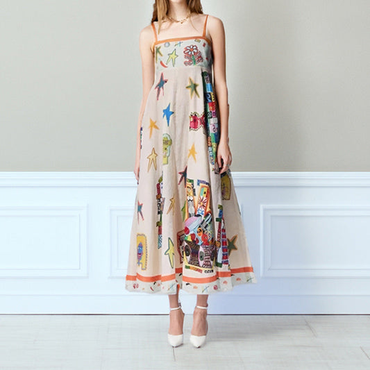 Women’s Maxi Dress – A-Line Fit – Spaghetti Straps – Lightweight Cotton – Printed Design