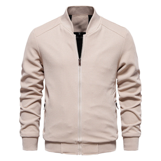 Men’s Bomber Jacket – Slim Fit – Textured Knit – Zipper Closure – Ribbed Trim