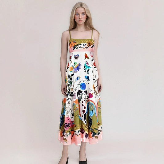 Women’s Maxi Dress – Strapless – Abstract Print – High Waist – Flowy Fit – Cotton Blend