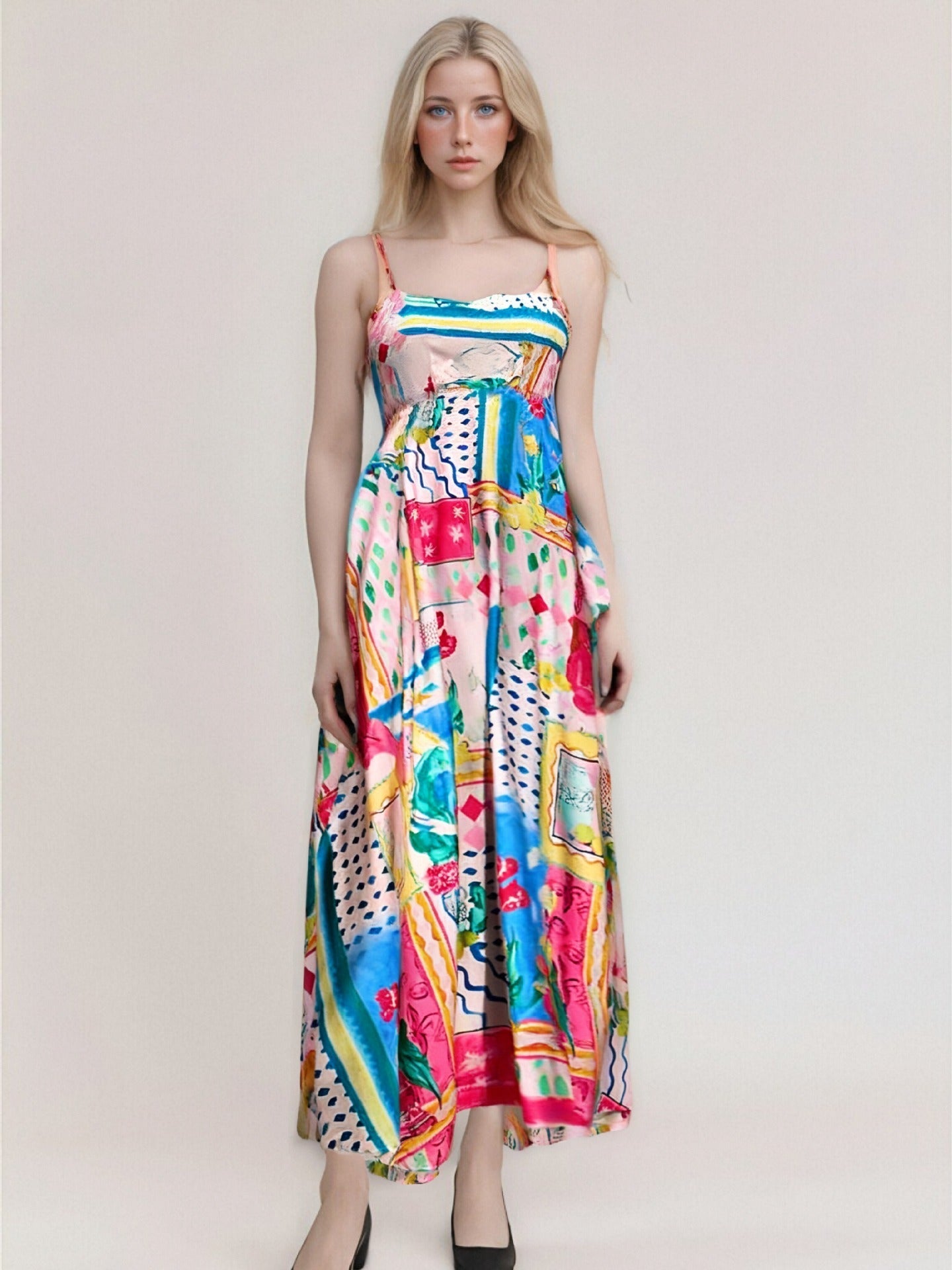 Women’s Maxi Dress – Strapless – Abstract Print – High Waist – Flowy Fit – Cotton Blend