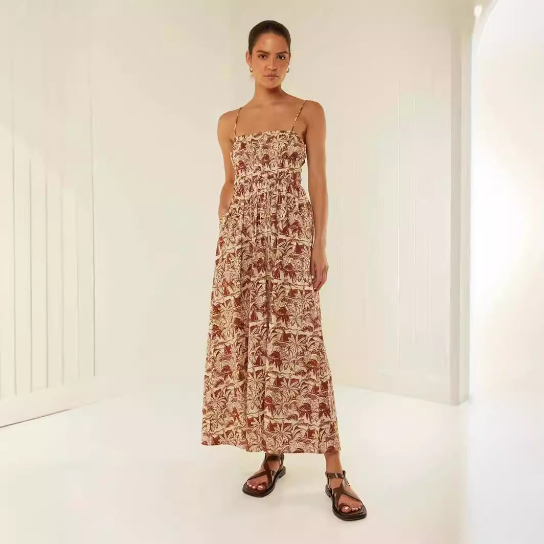 Women’s Maxi Dress – Off Shoulder – Ruched Bodice – Spaghetti Straps – Relaxed Fit