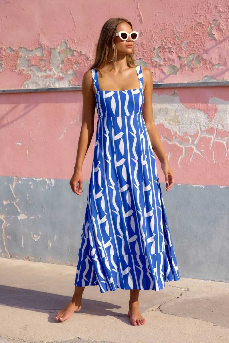 Women’s Midi Dress – A-Line Fit – Abstract Print – Lightweight Breathable Fabric