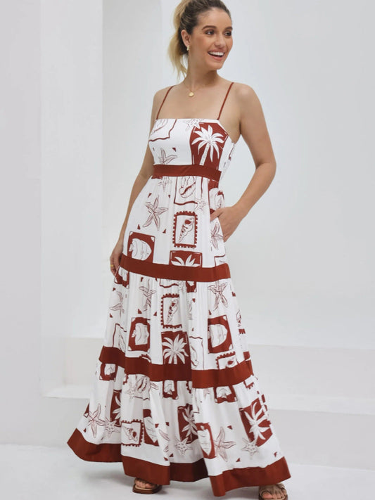 Women’s Maxi Dress – A-Line Fit – Spaghetti Straps – Tiered Lightweight Fabric