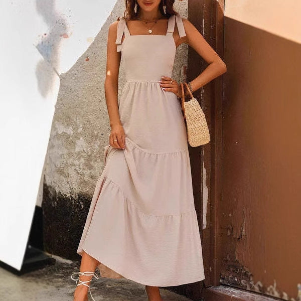 Women’s A-Line Dress – Lightweight Cotton – Tiered Midi – Adjustable Straps – Sleeveless