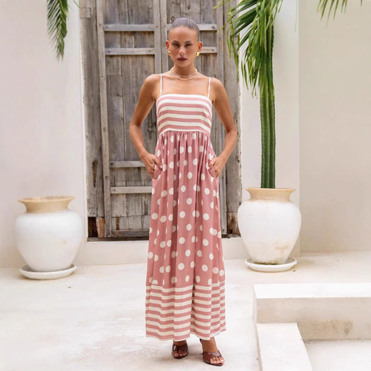 Women’s Maxi Dress – Lightweight Cotton – A-Line Fit – Spaghetti Strap – Pocketed