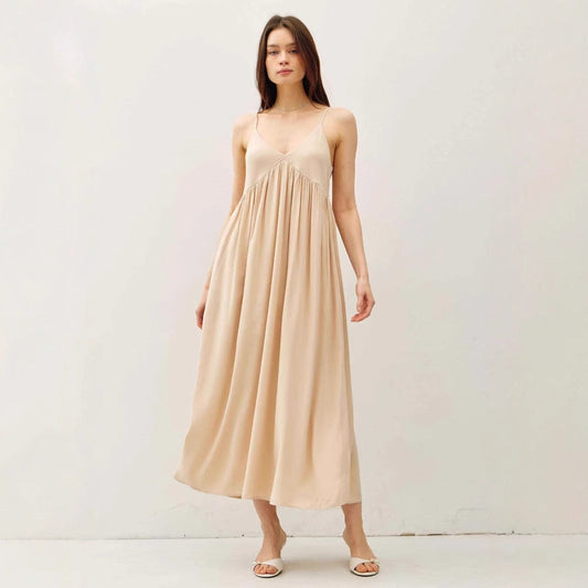 Women’s Maxi Dress – Lightweight Chiffon – V-Neck – Spaghetti Straps – Pleated Skirt