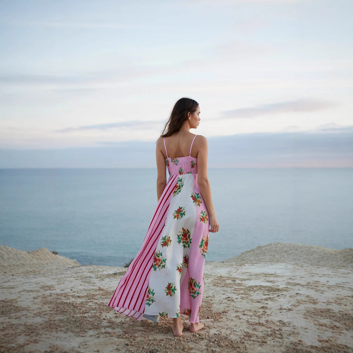 Women’s Maxi Dress – Lightweight Cotton – Flowy Fit – Spaghetti Straps – Artistic Print