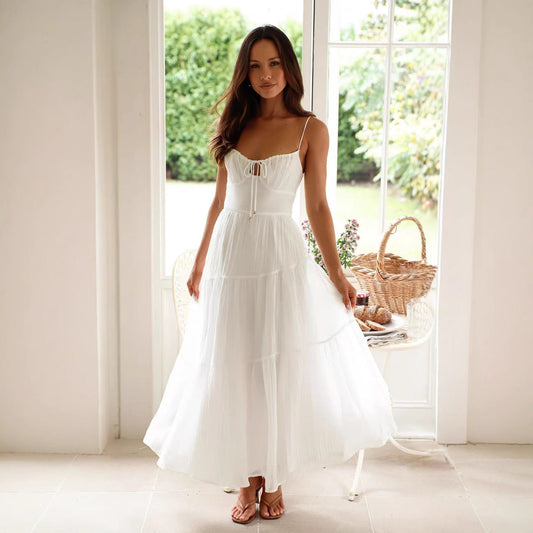 Women’s Long Dress – Lightweight Chiffon – Tiered Flowy Fit – Backless Sleeveless