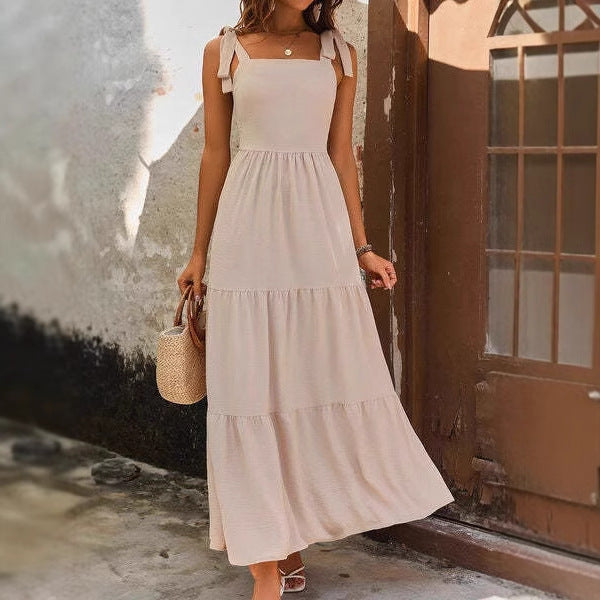 Women’s A-Line Dress – Lightweight Cotton – Tiered Midi – Adjustable Straps – Sleeveless